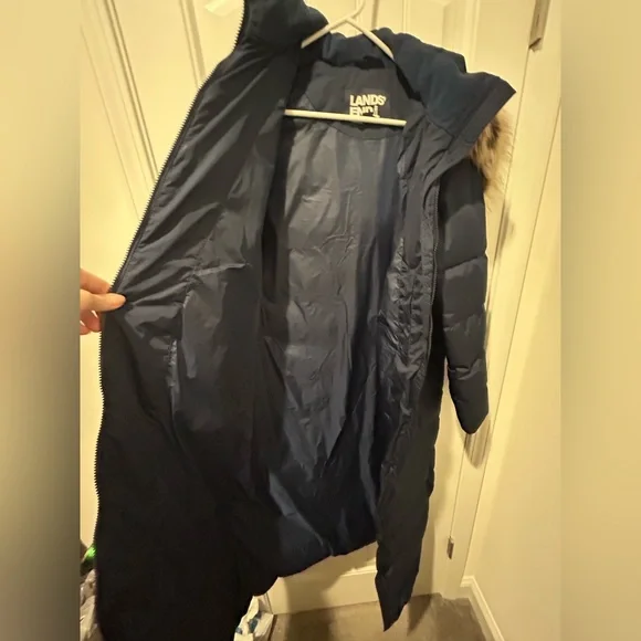 NWOT Lands End long winter down parka puffer coat navy blue XS 2-4 - Picture 13 of 14
